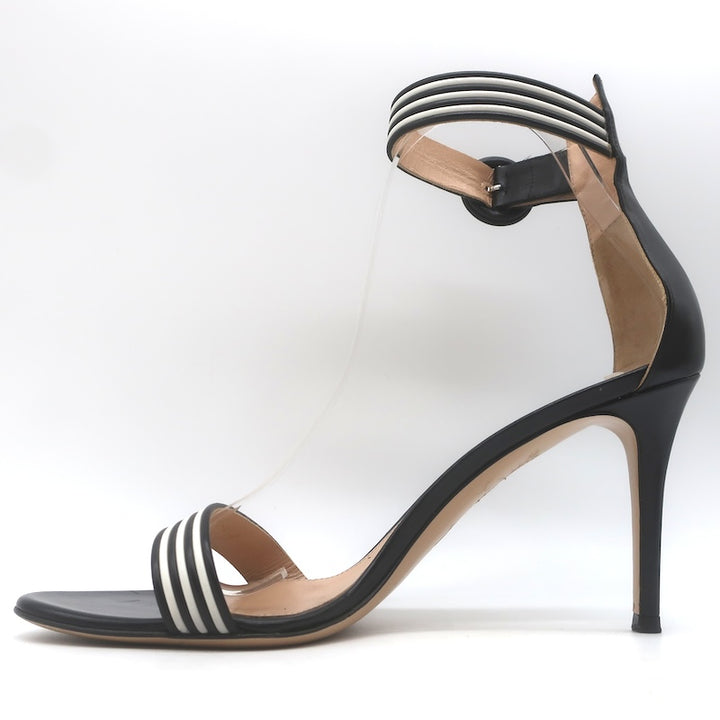 Gianvito Rossi Portofino Striped Ankle Strap Sandals Black/White Leather Size 40