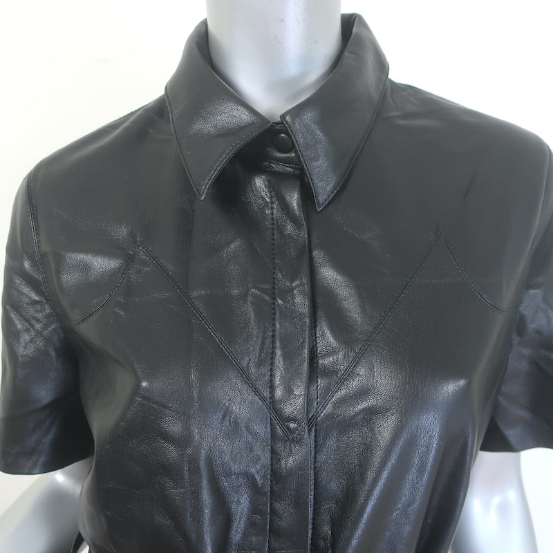 Nanushka Roberta Belted Vegan Leather Mini Shirtdress Black Size Large