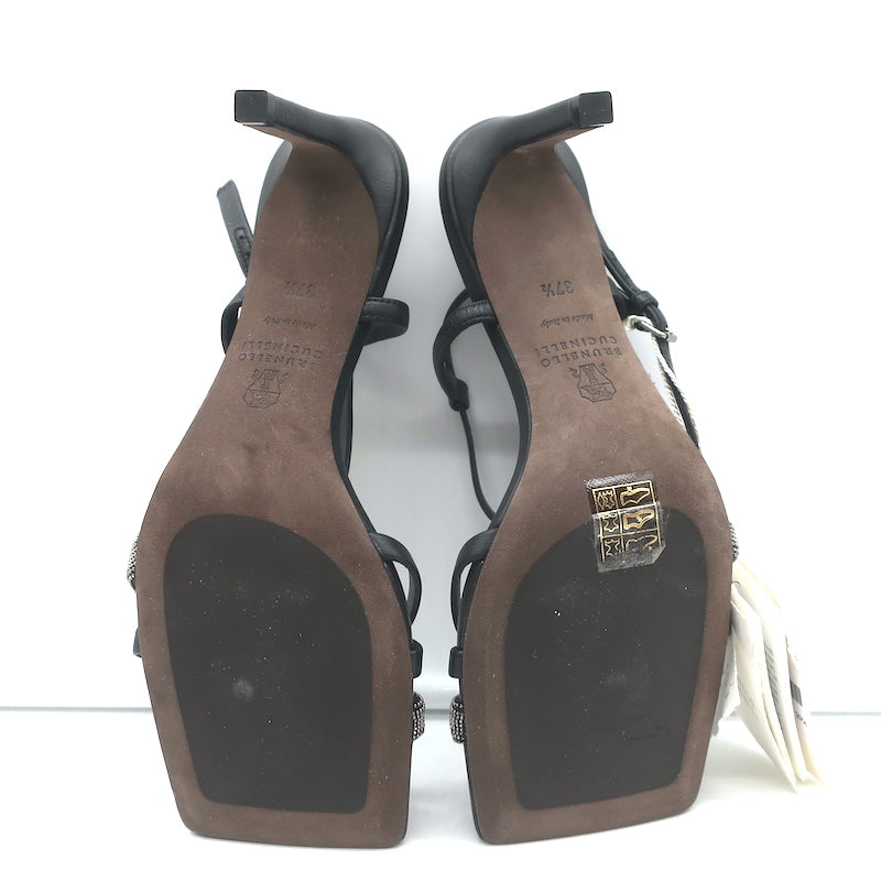 Brunello Cucinelli Monili Crisscross Sandals Black Leather Size 37.5 NEW