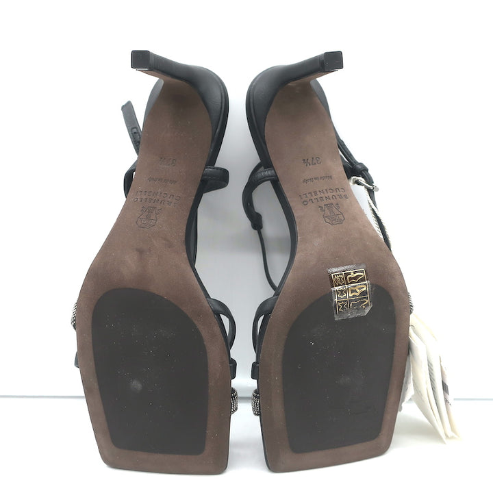 Brunello Cucinelli Monili Crisscross Sandals Black Leather Size 37.5 NEW