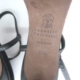 Brunello Cucinelli Monili Crisscross Sandals Black Leather Size 37.5 NEW