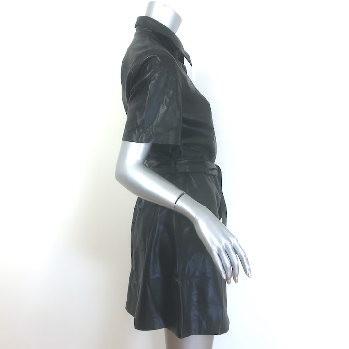 Nanushka Roberta Belted Vegan Leather Mini Shirtdress Black Size Large