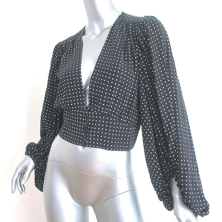 Equipment Sola Balloon Sleeve Blouse Black &amp; White Polka Dot Silk Size Small
