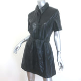 Nanushka Roberta Belted Vegan Leather Mini Shirtdress Black Size Large