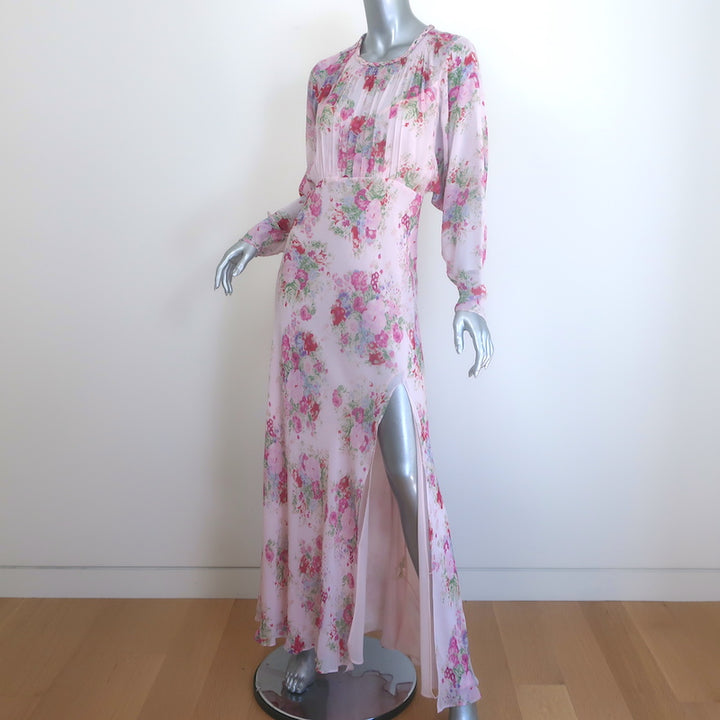 LoveShackFancy Daya Maxi Dress Light Pink Floral Print Chiffon Size 4