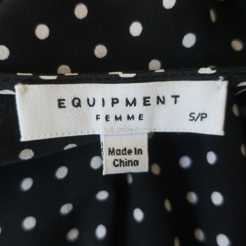 Equipment Sola Balloon Sleeve Blouse Black &amp; White Polka Dot Silk Size Small