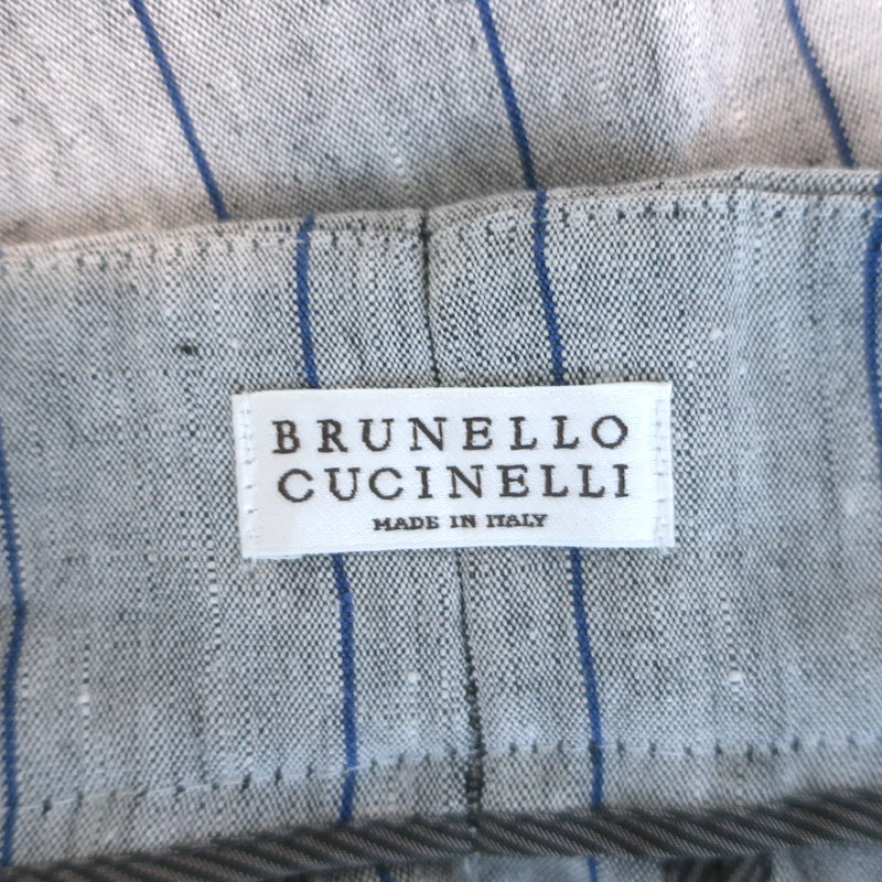 Brunello Cucinelli Pinstripe Linen Cropped Pants Light Gray/Blue Size US 6