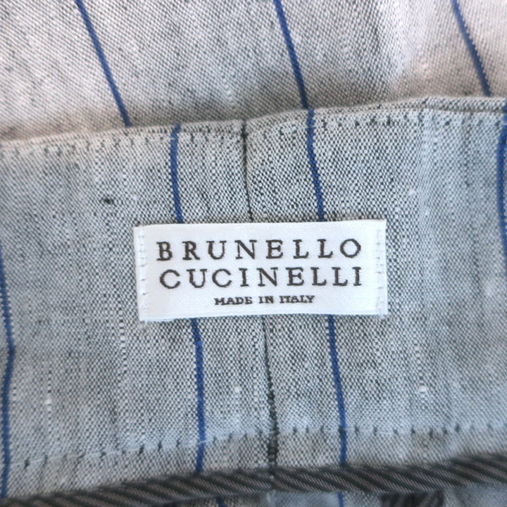 Brunello Cucinelli Pinstripe Linen Cropped Pants Light Gray/Blue Size US 6