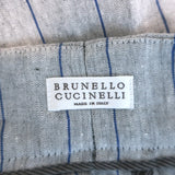 Brunello Cucinelli Pinstripe Linen Cropped Pants Light Gray/Blue Size US 6