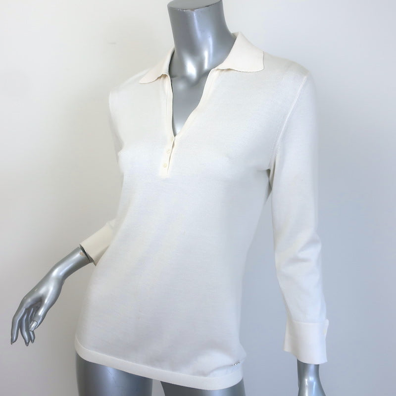 Loro Piana Knit Polo Shirt Cream Silk-Cotton Size 40