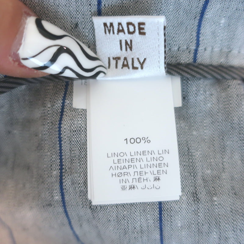 Brunello Cucinelli Pinstripe Linen Cropped Pants Light Gray/Blue Size US 6
