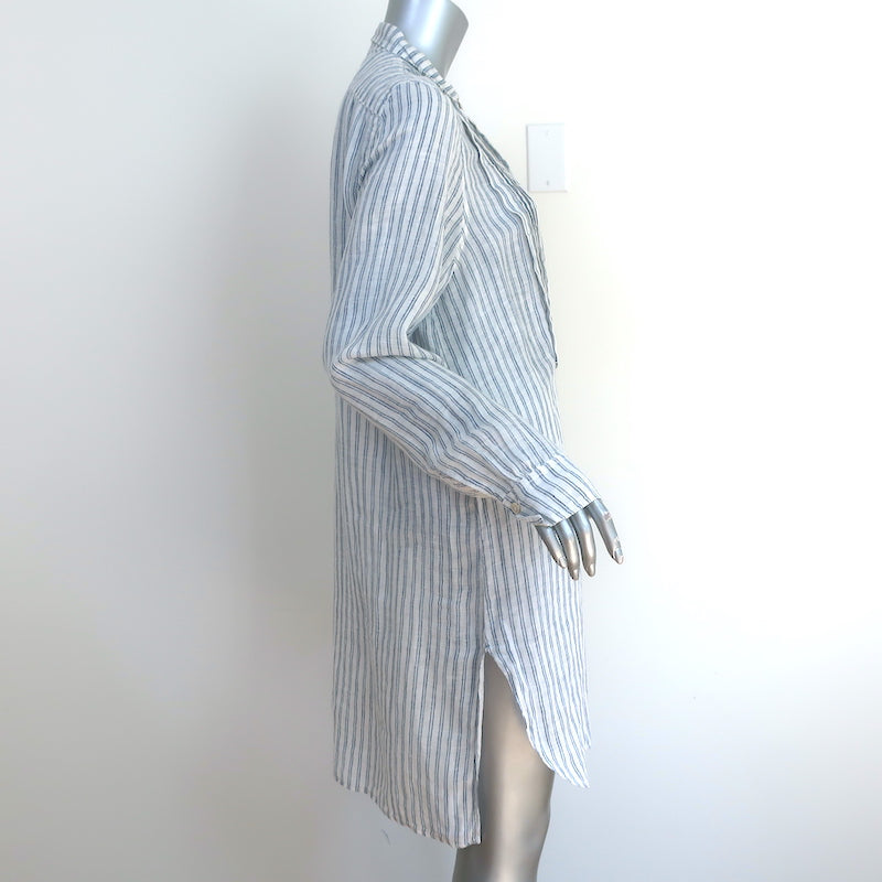 CP Shades Long Sleeve Dress White/Blue Striped Linen Size Small
