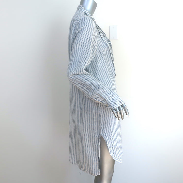 CP Shades Long Sleeve Dress White/Blue Striped Linen Size Small