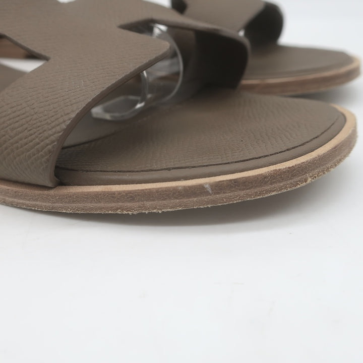 Hermes Santorini Ankle Strap Flat Sandals Etoupe Epsom Leather Size 39.5