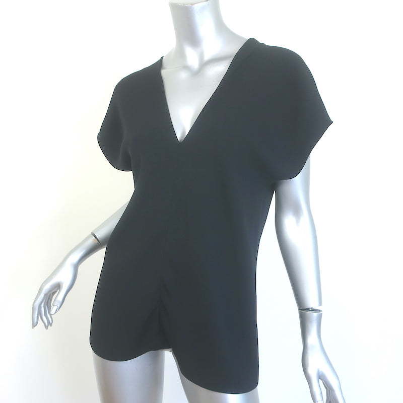 The Row Labo V-Neck Blouse Black Stretch Crepe Size Medium Short Sleeve Top
