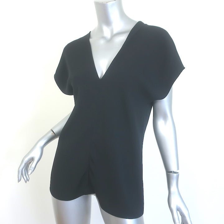 The Row Labo V-Neck Blouse Black Stretch Crepe Size Medium Short Sleeve Top