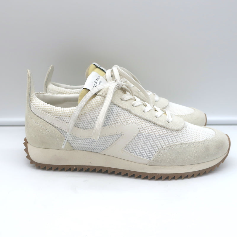 Rag &amp; Bone Retro Low Top Running Sneakers White Mesh &amp; Off-White Suede Size 37