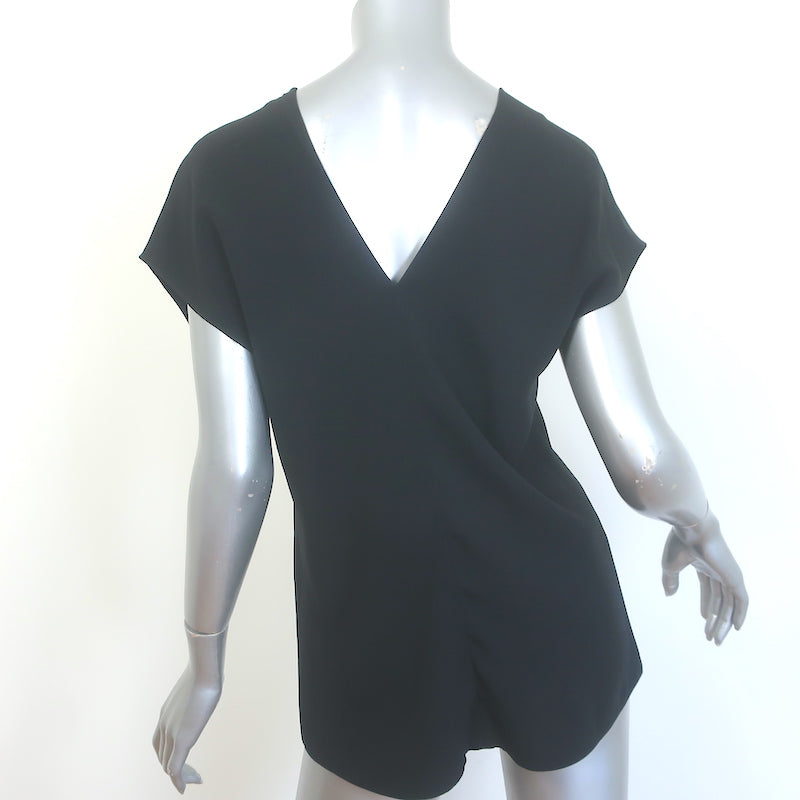 The Row Labo V-Neck Blouse Black Stretch Crepe Size Medium Short Sleeve Top