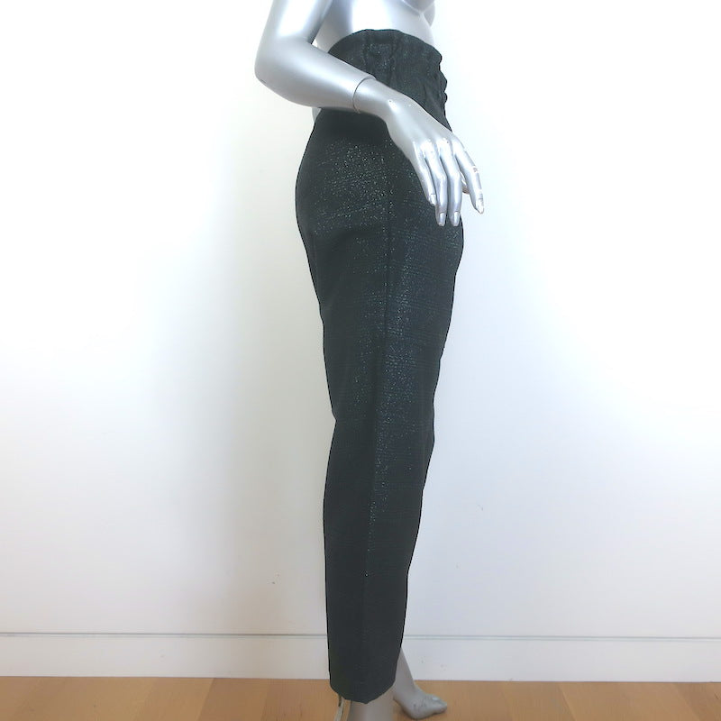 Brunello Cucinelli Metallic Check Paperbag Waist Pants Charcoal/Green Size US 6