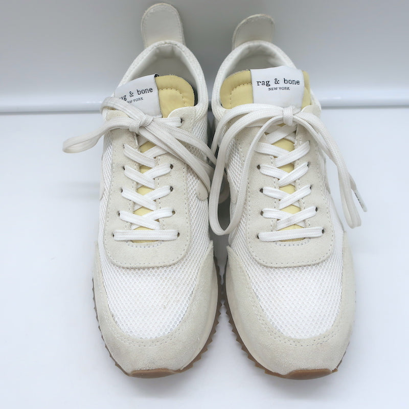 Rag &amp; Bone Retro Low Top Running Sneakers White Mesh &amp; Off-White Suede Size 37