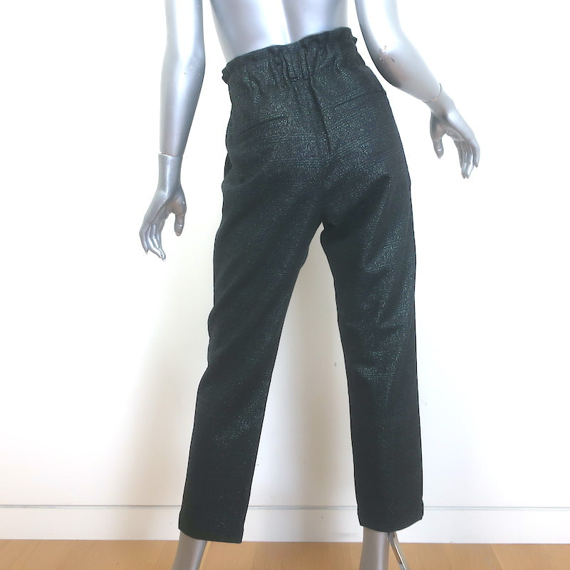 Brunello Cucinelli Metallic Check Paperbag Waist Pants Charcoal/Green Size US 6