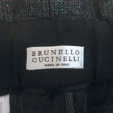 Brunello Cucinelli Metallic Check Paperbag Waist Pants Charcoal/Green Size US 6