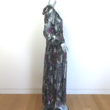Chanel 2023 Metiers d'Art Collared Maxi Dress Gray Printed Silk Chiffon Size 40