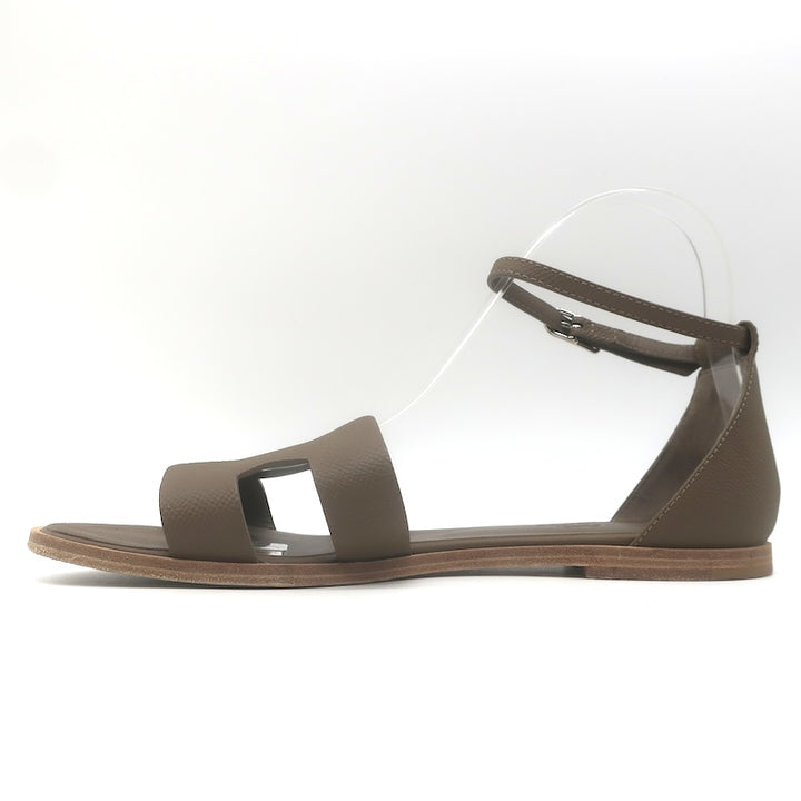 Hermes Santorini Ankle Strap Flat Sandals Etoupe Epsom Leather Size 39.5