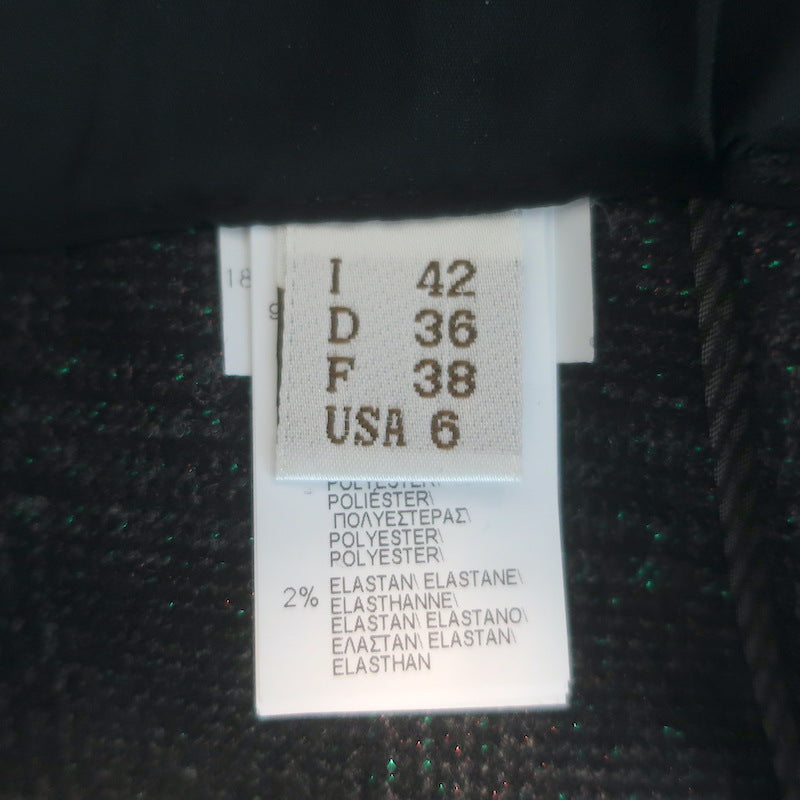 Brunello Cucinelli Metallic Check Paperbag Waist Pants Charcoal/Green Size US 6