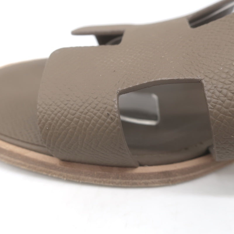 Hermes Santorini Ankle Strap Flat Sandals Etoupe Epsom Leather Size 39.5