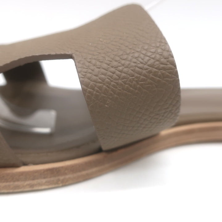 Hermes Santorini Ankle Strap Flat Sandals Etoupe Epsom Leather Size 39.5