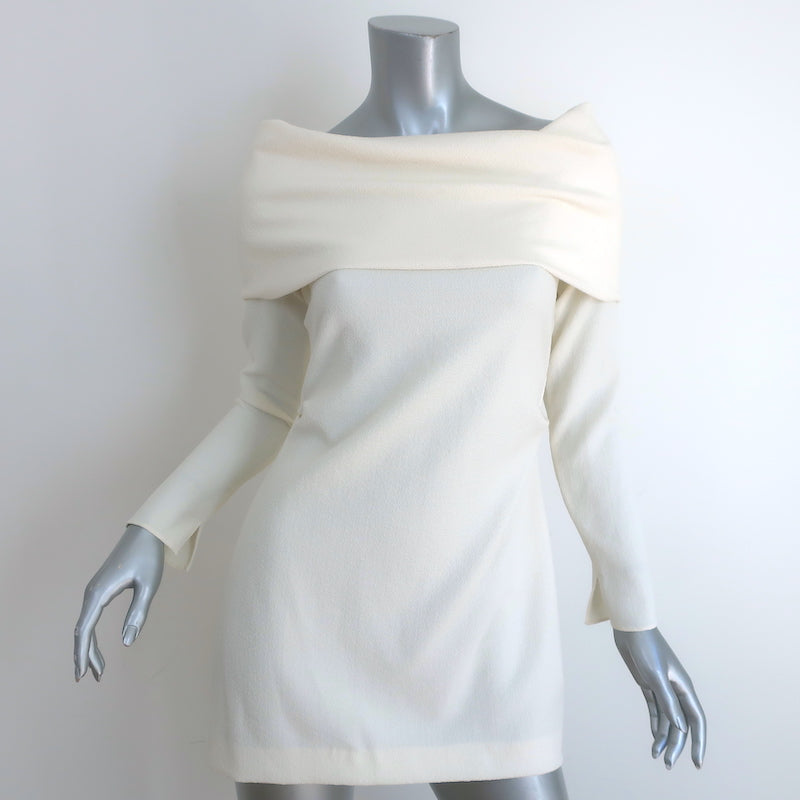 Zara Off the Shoulder Mini Dress Ivory Crepe Size Small Long Sleeve Tu Celebrity Owned Zara Off the Shoulder Mini Dress Ivory Crepe Size Small Long Sleeve Tu Celebrity Owned