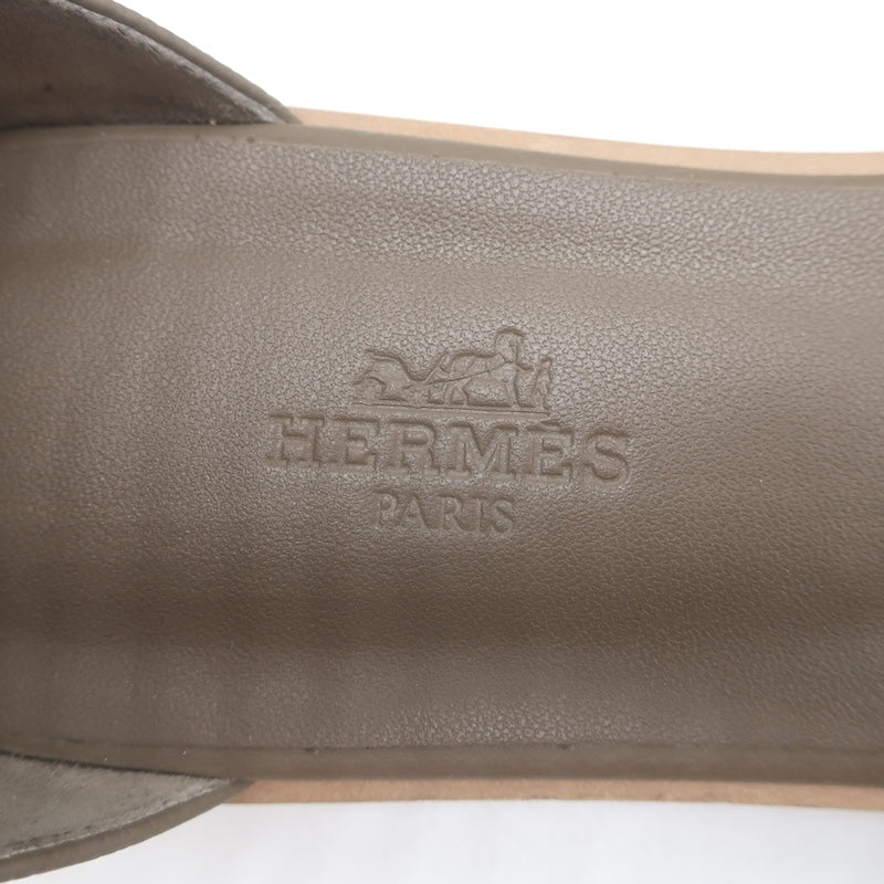 Hermes Santorini Ankle Strap Flat Sandals Etoupe Epsom Leather Size 39.5