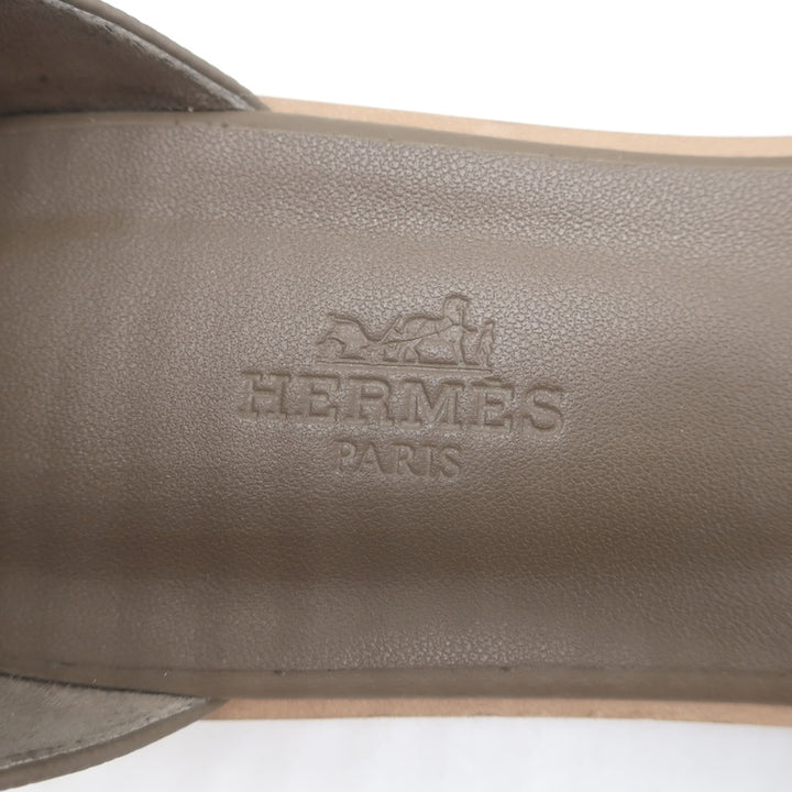 Hermes Santorini Ankle Strap Flat Sandals Etoupe Epsom Leather Size 39.5