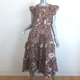 Ulla Johnson Elsie Tiered Ruffled Midi Dress Brown Printed Cotton Size 4