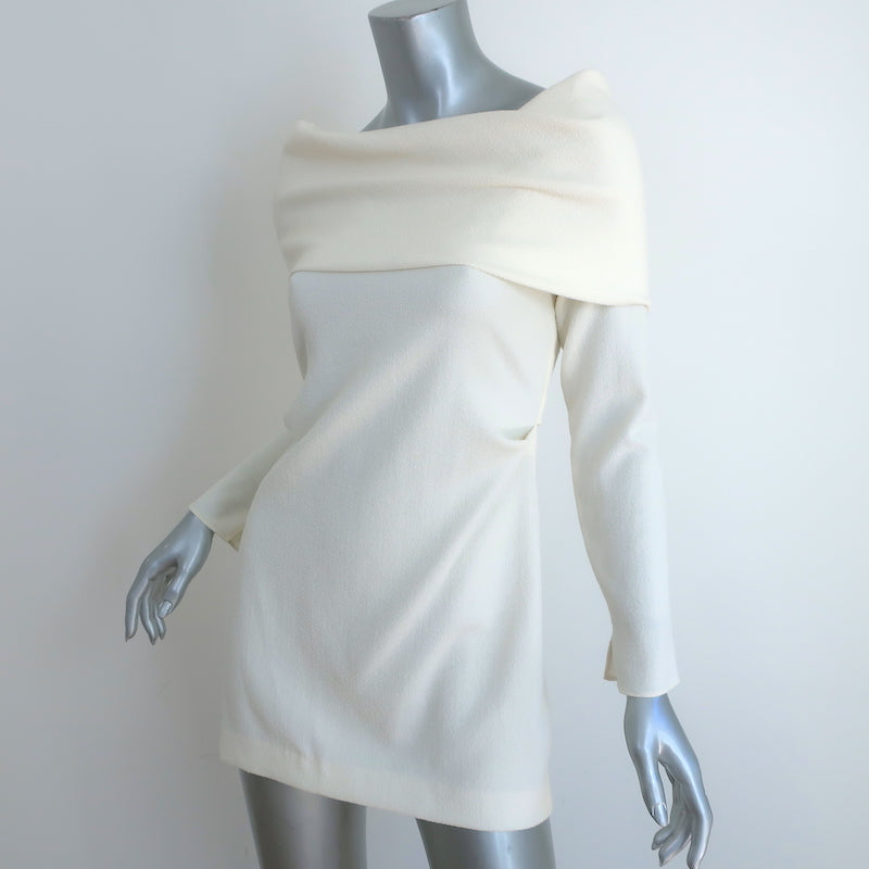 Zara Off the Shoulder Mini Dress Ivory Crepe Size Small Long Sleeve Tunic NEW