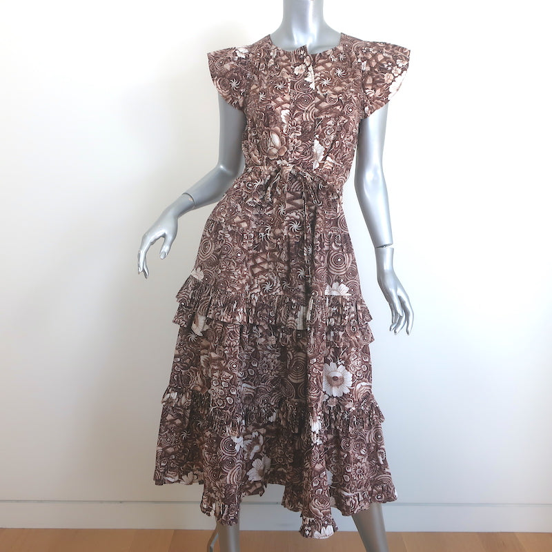 Ulla Johnson Elsie Tiered Ruffled Midi Dress Brown Printed Cotton Size Celebrity Owned Ulla Johnson Elsie Tiered Ruffled Midi Dress Brown Printed Cotton Size Celebrity Owned