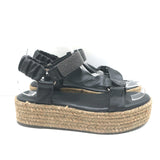 Brunello Cucinelli Monili Platform Espadrille Sandals Black Leather Size 37 NEW