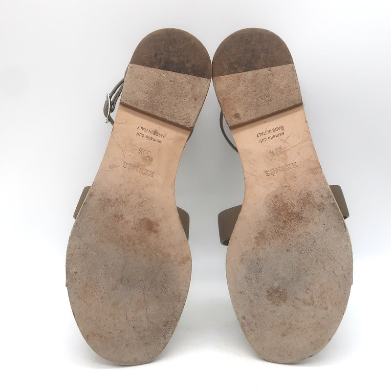 Hermes Santorini Ankle Strap Flat Sandals Etoupe Epsom Leather Size 39.5