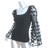 Anne Fontaine Tulle Sleeve Top Clara Black Stretch Jersey Size 38