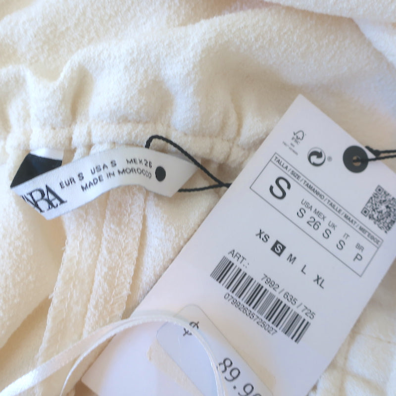 Zara Off the Shoulder Mini Dress Ivory Crepe Size Small Long Sleeve Tunic NEW