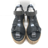 Brunello Cucinelli Monili Platform Espadrille Sandals Black Leather Size 37 NEW