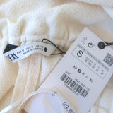 Zara Off the Shoulder Mini Dress Ivory Crepe Size Small Long Sleeve Tunic NEW