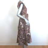 Ulla Johnson Elsie Tiered Ruffled Midi Dress Brown Printed Cotton Size 4
