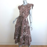 Ulla Johnson Elsie Tiered Ruffled Midi Dress Brown Printed Cotton Size 4