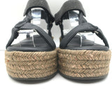 Brunello Cucinelli Monili Platform Espadrille Sandals Black Leather Size 37 NEW