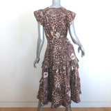 Ulla Johnson Elsie Tiered Ruffled Midi Dress Brown Printed Cotton Size 4