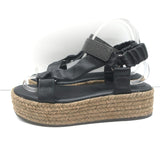 Brunello Cucinelli Monili Platform Espadrille Sandals Black Leather Size 37 NEW