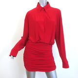 Norma Kamali Ruched Mini Shirt Dress Red Stretch Jersey Size Small
