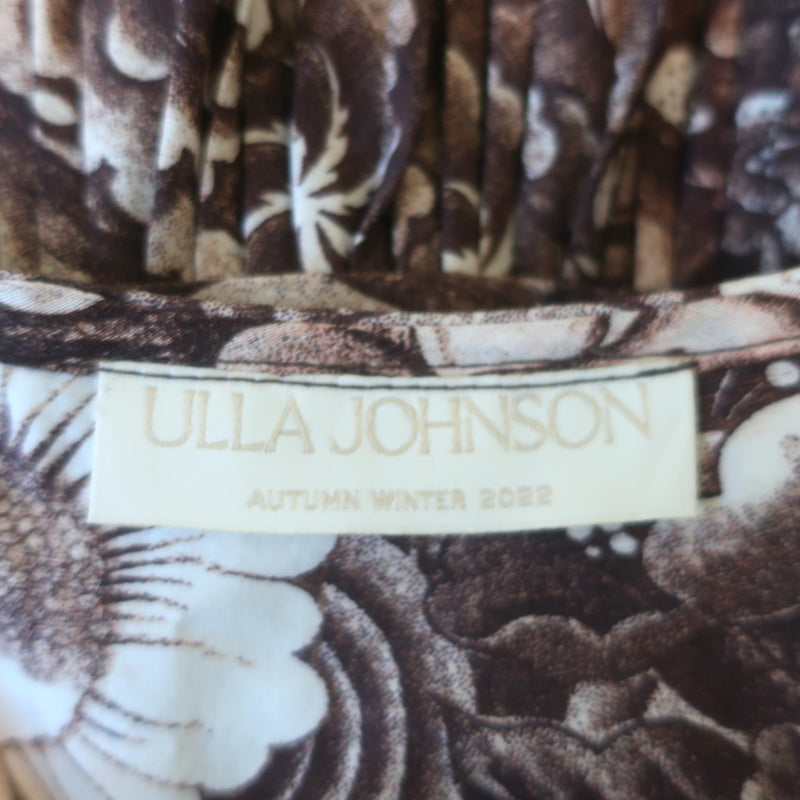 Ulla Johnson Elsie Tiered Ruffled Midi Dress Brown Printed Cotton Size 4